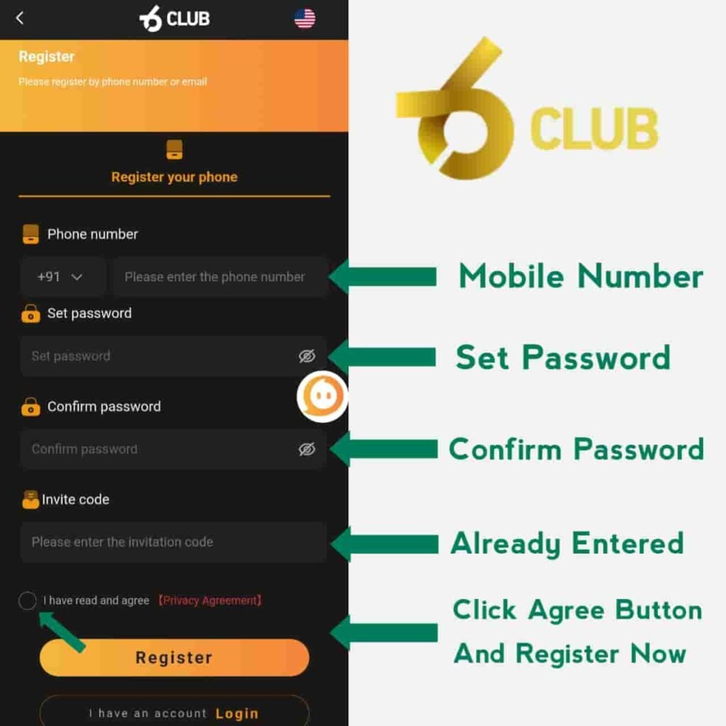 6 Club Game Login & Register